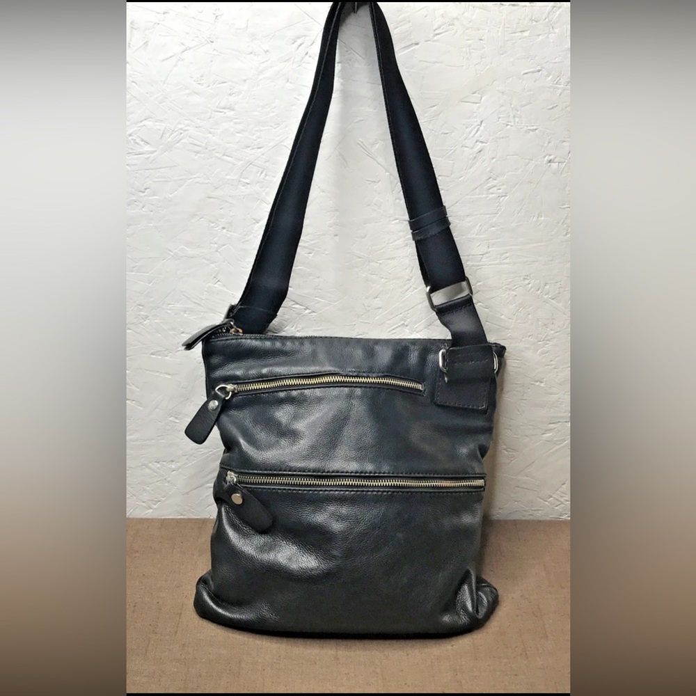 Unbranded Women's Black Leather Large Slim Crossbody Messenger Shoulder Bag